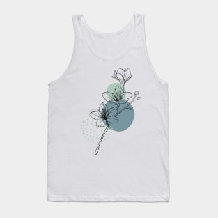 Minimal floral line art with blue circles background Tank Top